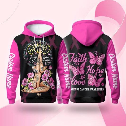 Personalized "Faith Hope Love" Breast Cancer Awareness Hoodie, Custom Choo