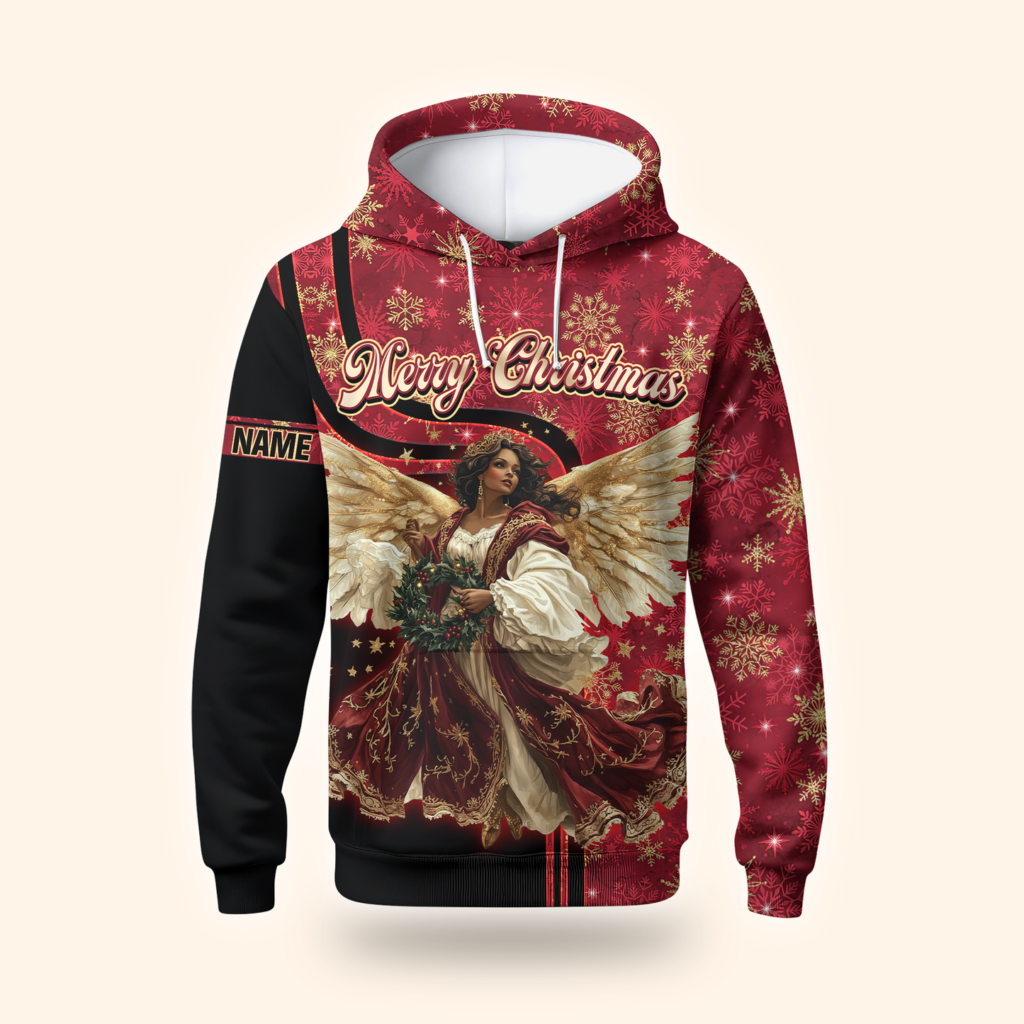 Christmas Angel Hoodie – Merry Christmas Zip Up, Elegant Angel Wings Holiday Sweater