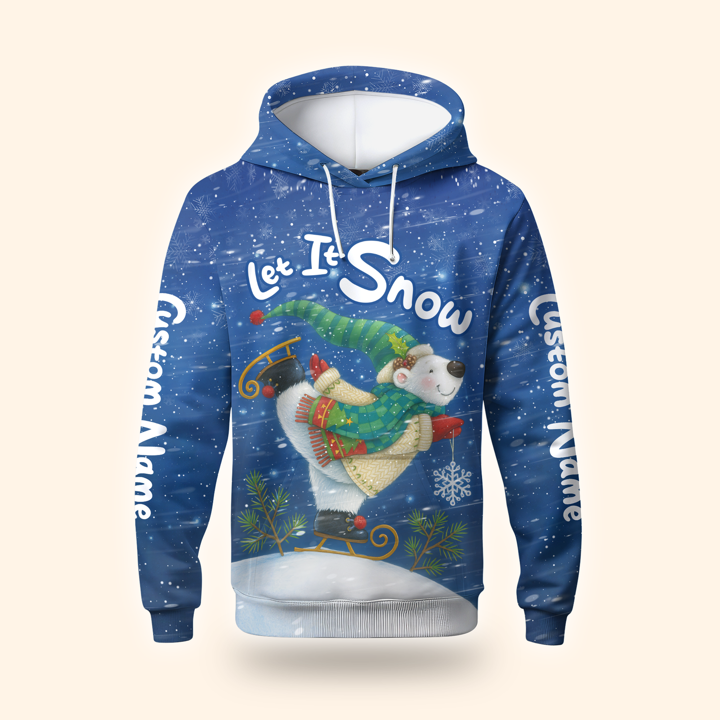 Personalized Let It Snow Hoodie – Cute Polar Bear Christmas Zip Up