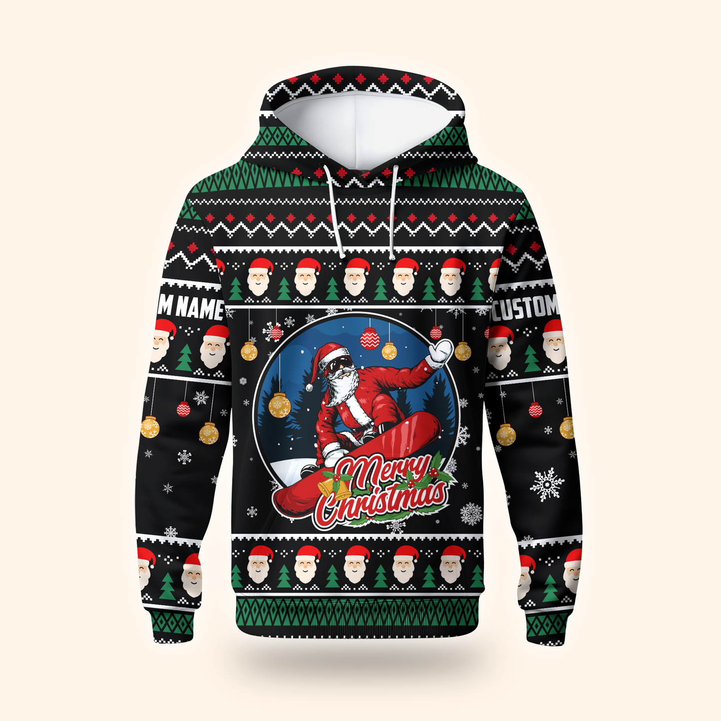 Merry Christmas Hoodie – Santa with Sunglasses Ugly Sweater Design