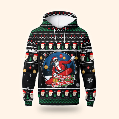 Merry Christmas Hoodie – Santa with Sunglasses Ugly Sweater Design
