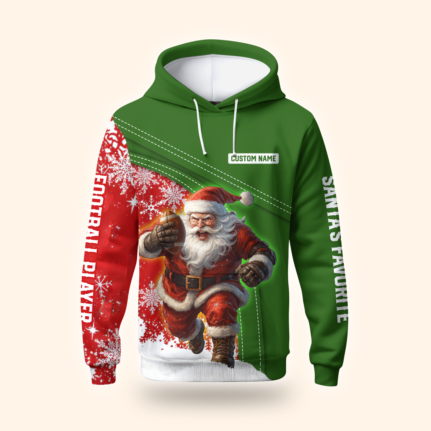 Santa Football Hoodie – Custom Name Christmas Sports Zip Up