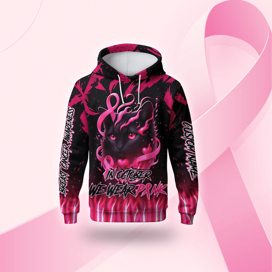 Personalized In October We Wear Pink Black Cat - Breast Cancer Awareness Shirt, Custom Choo