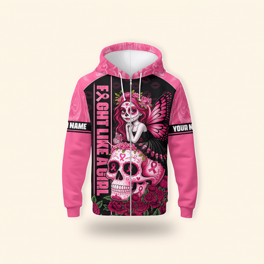 Fight Like A Girl Sugar Skull - Breast Cancer Awareness Shirt, Custom Choo