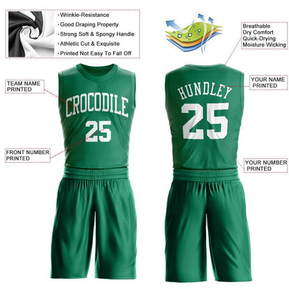 Custom Kelly Green White Round Neck Basketball Uniform Jersey