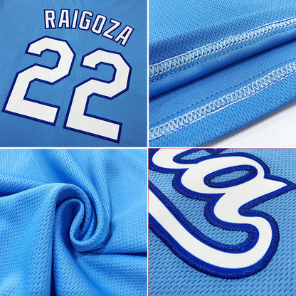 Custom Light Blue Red-Navy Authentic Throwback Rib-Knit Baseball Jersey Shirt