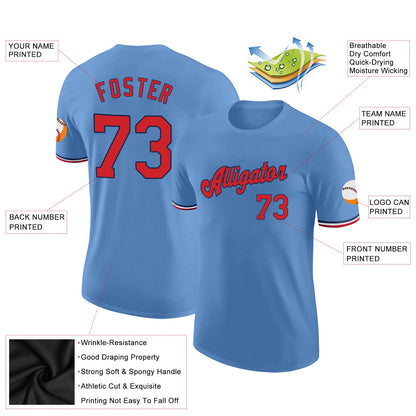 Custom Light Blue Red-Navy Performance T-Shirt