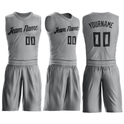 Custom Gray Black Round Neck Basketball Uniform Jersey