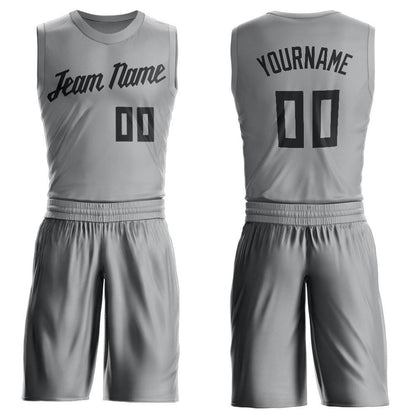 Custom Gray Black Round Neck Basketball Uniform Jersey