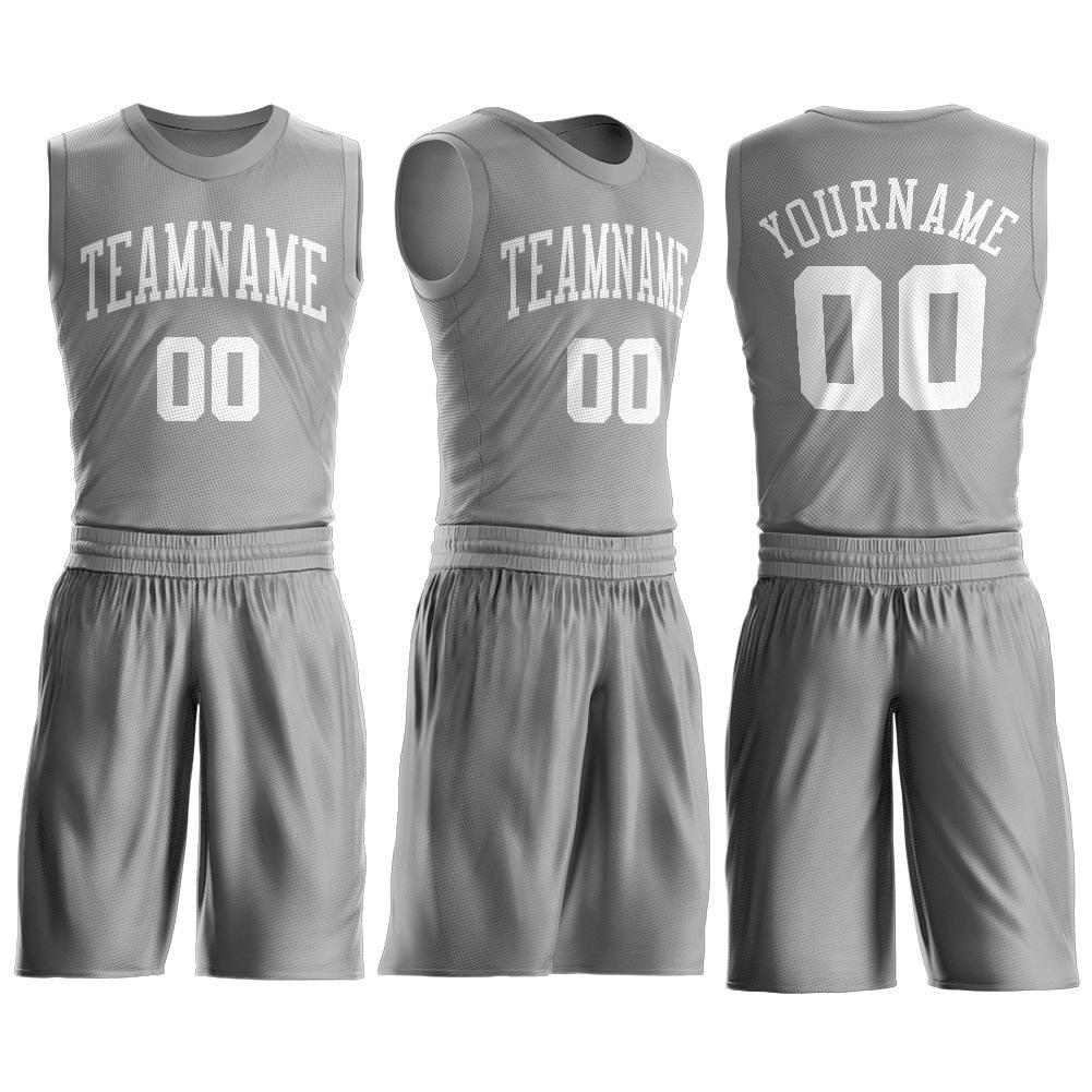 Custom Gray White Round Neck Basketball Uniform Jersey