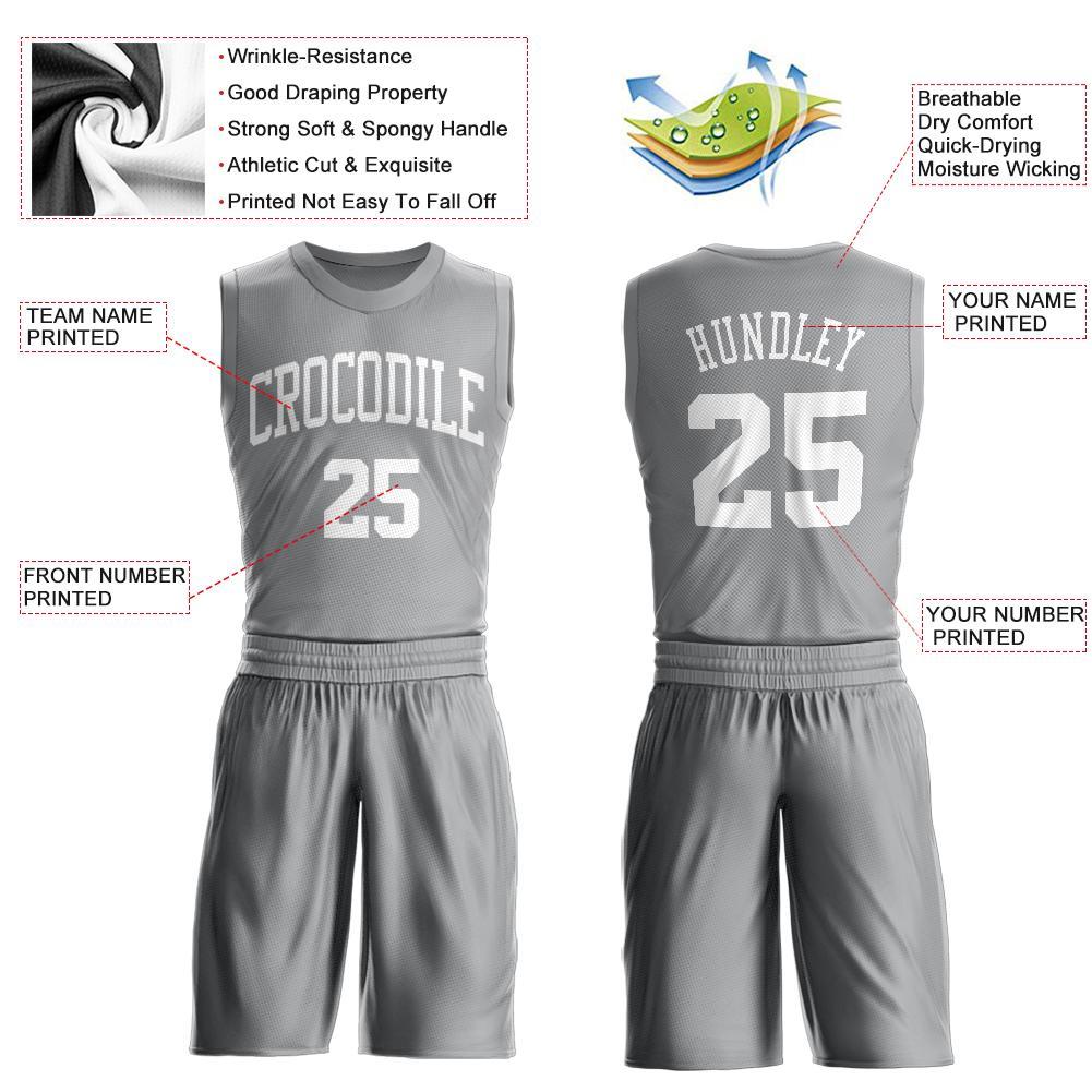 Custom Gray White Round Neck Basketball Uniform Jersey
