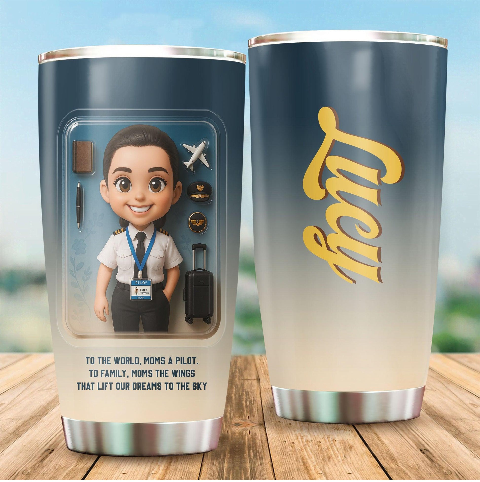 Pilot Mom Mother's Day Gift - Custom Chibi Photo & Name – Personalized 20oz Tumbler - Custom Choo