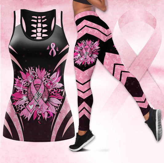 Pink Ribbon Activewear – Breast Cancer Awareness Hollow Tank & Legging Combo