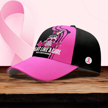Breast Cancer Awareness Gothic Fairy on Sugar Skull "Fight Like A Girl" cap