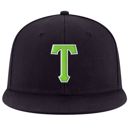 Custom Navy Neon Green-White Stitched Adjustable Snapback Hat