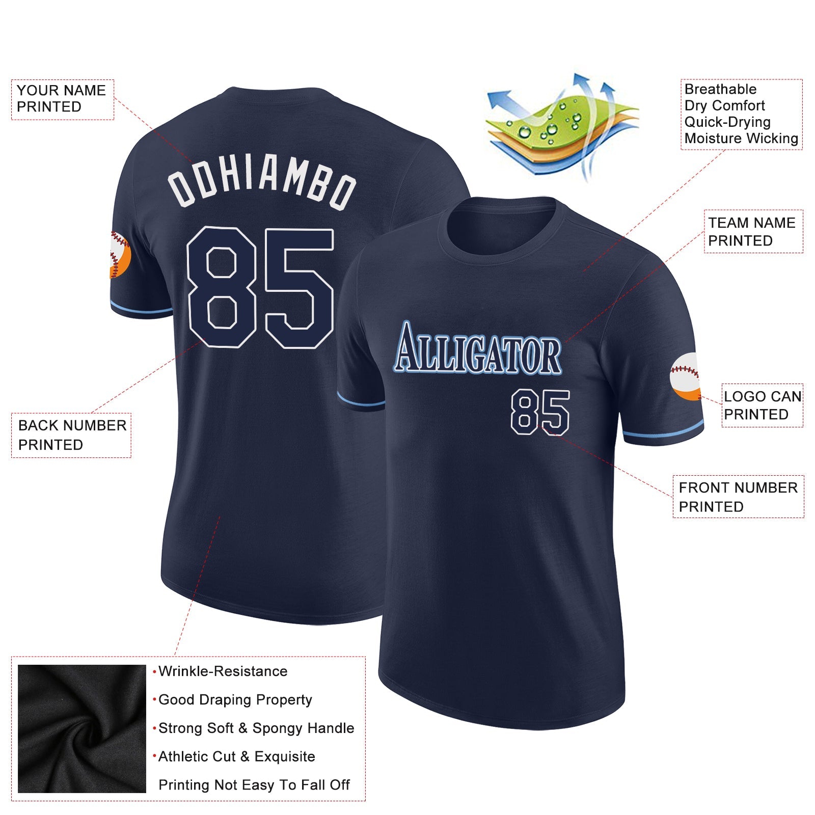 Custom Navy Navy-Powder Blue Performance T-Shirt