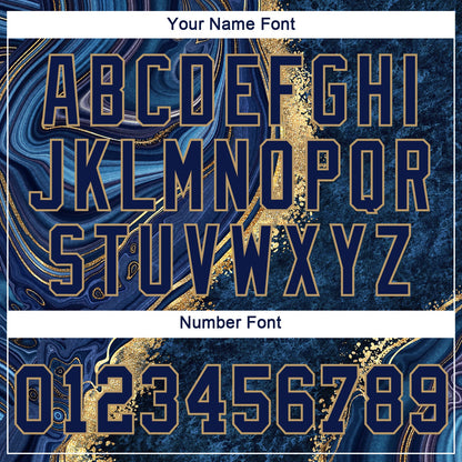 Custom Navy Navy-Old Gold 3D Pattern Design Marble Authentic Baseball Jersey