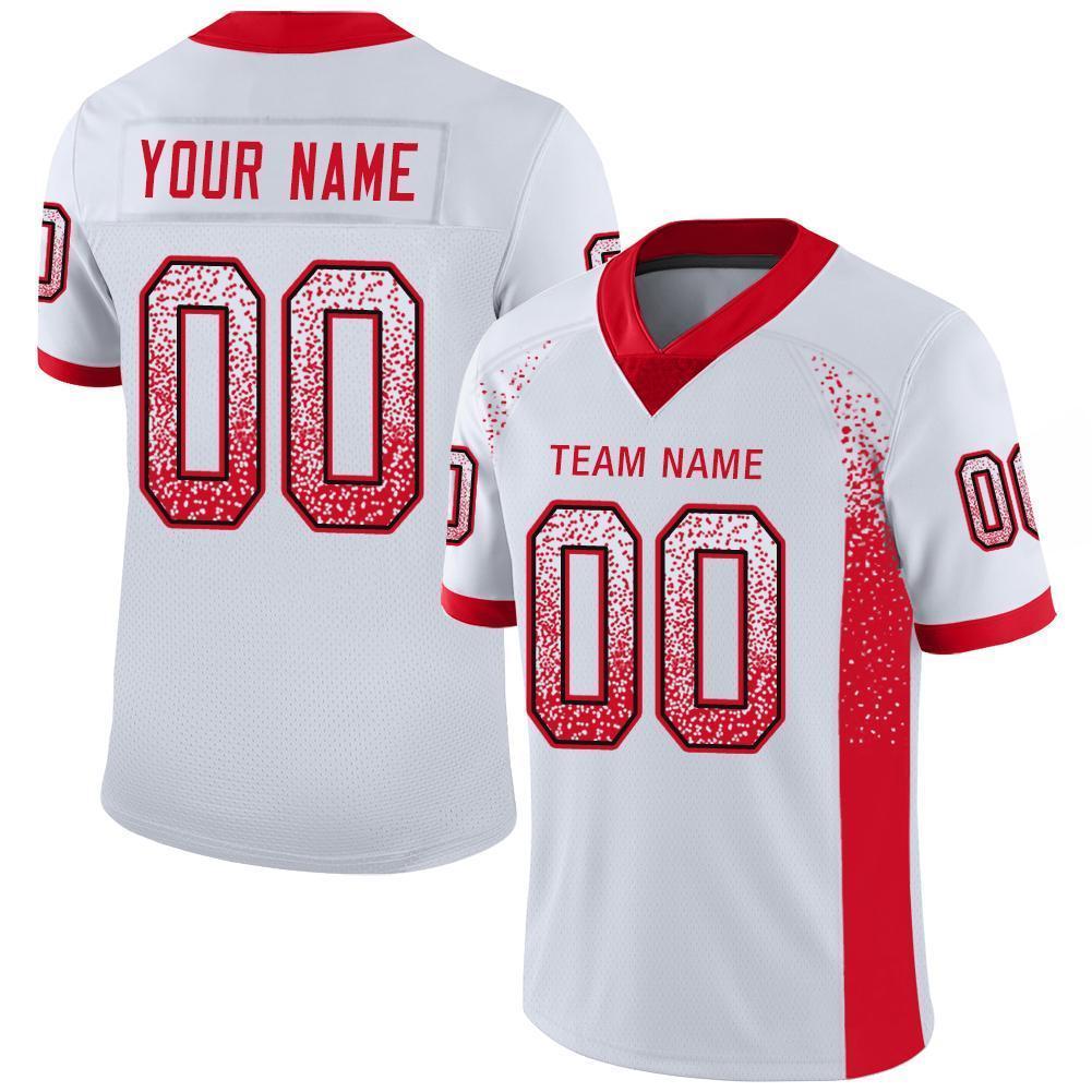 Custom White Scarlet-Navy Drift Fashion Football Jersey