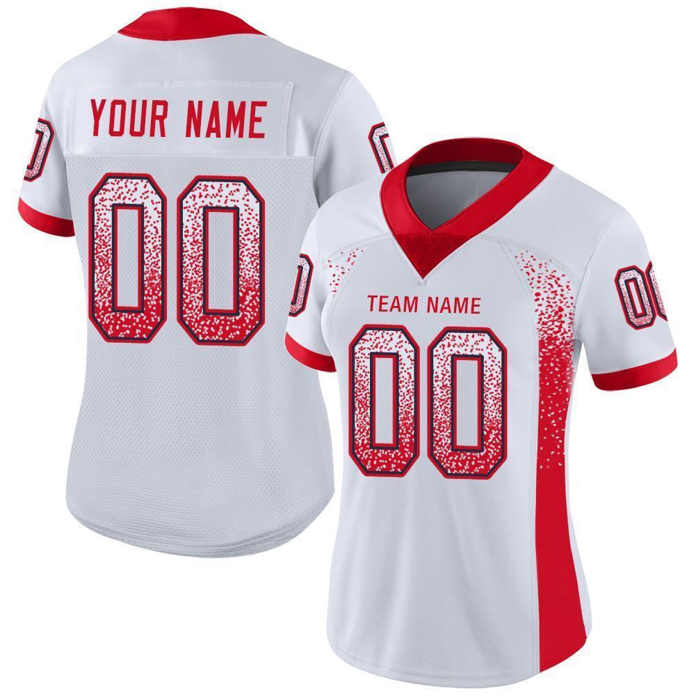 Custom White Scarlet-Navy Drift Fashion Football Jersey