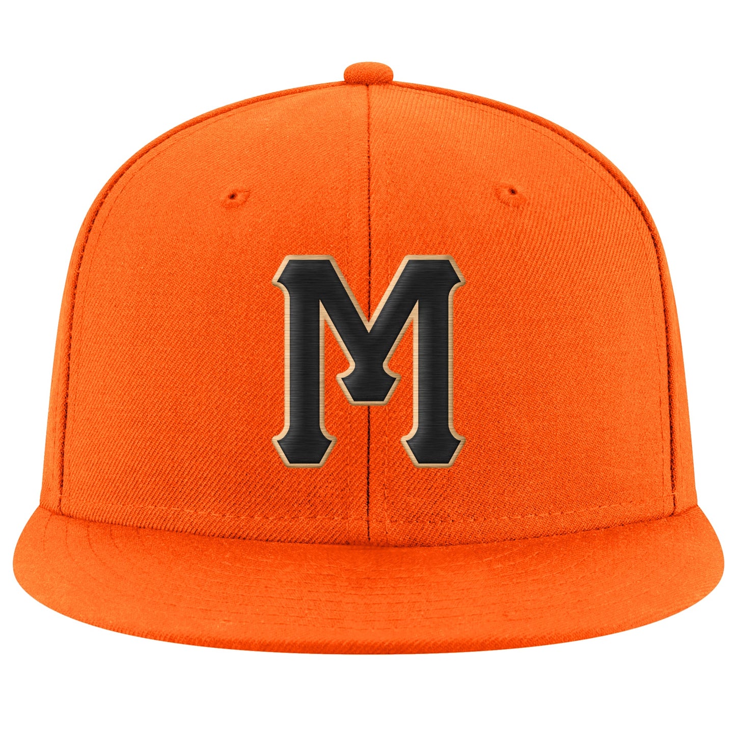 Custom Orange Black-Old Gold Stitched Adjustable Snapback Hat