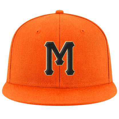 Custom Orange Black-Old Gold Stitched Adjustable Snapback Hat