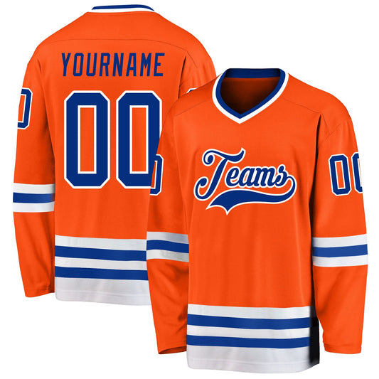 Custom Orange Royal-White Hockey Jersey