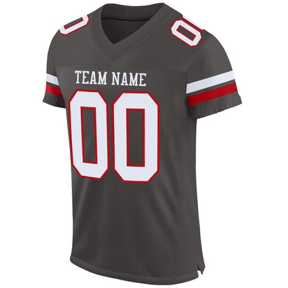 Custom Pewter White-Red Mesh Authentic Football Jersey