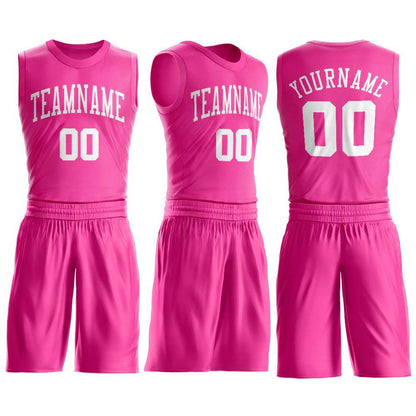 Custom Pink White Round Neck Basketball Uniform Jersey