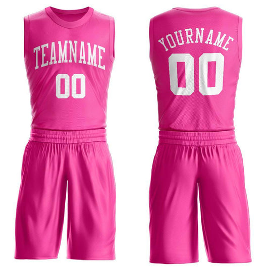 Custom Pink White Round Neck Basketball Uniform Jersey