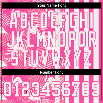 Custom Pink White 3D Pattern Design Tropical Palm Leaves And Famingo Authentic Baseball Jersey