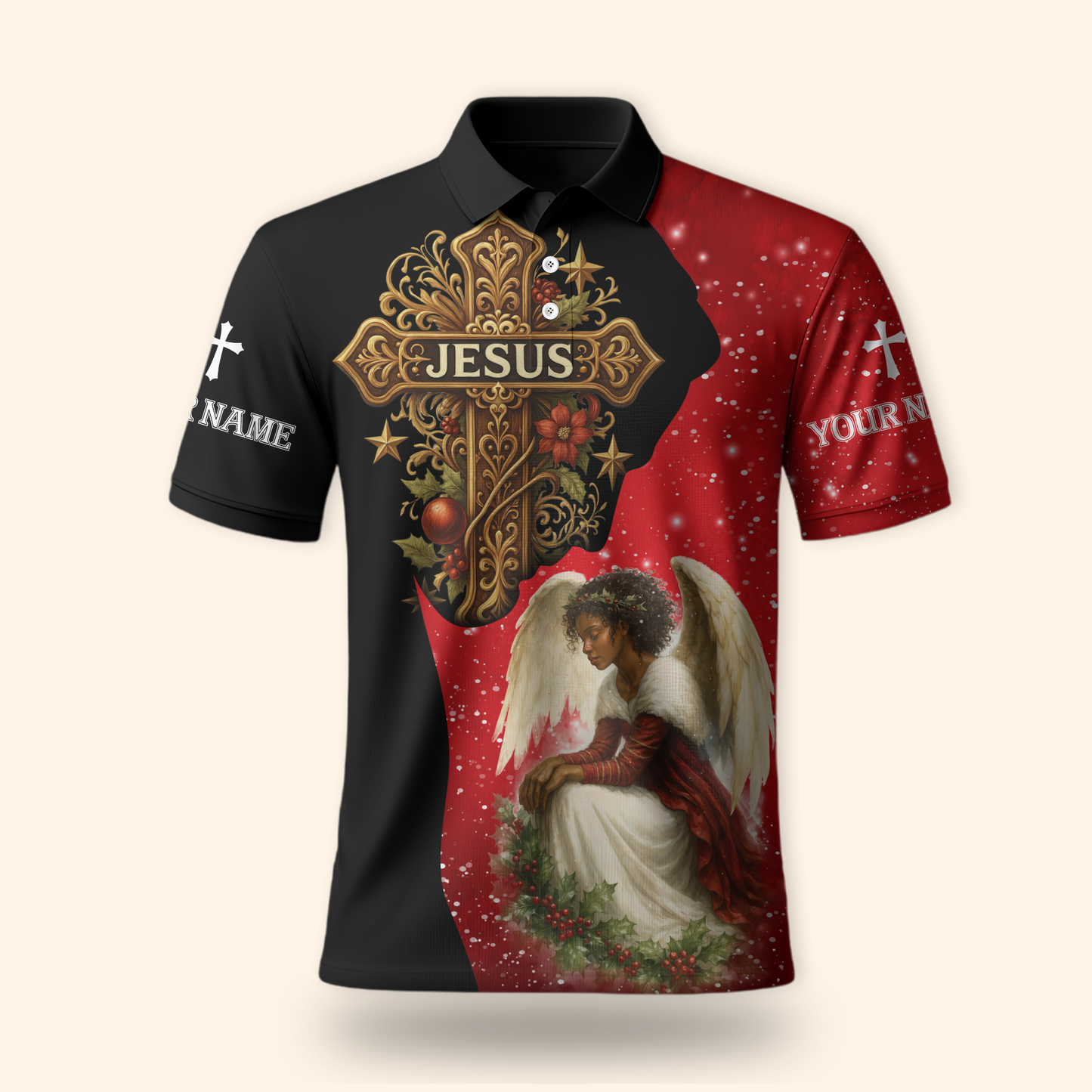 Personalized Jesus Cross Hoodie – Angel Praying Christmas Zip Up