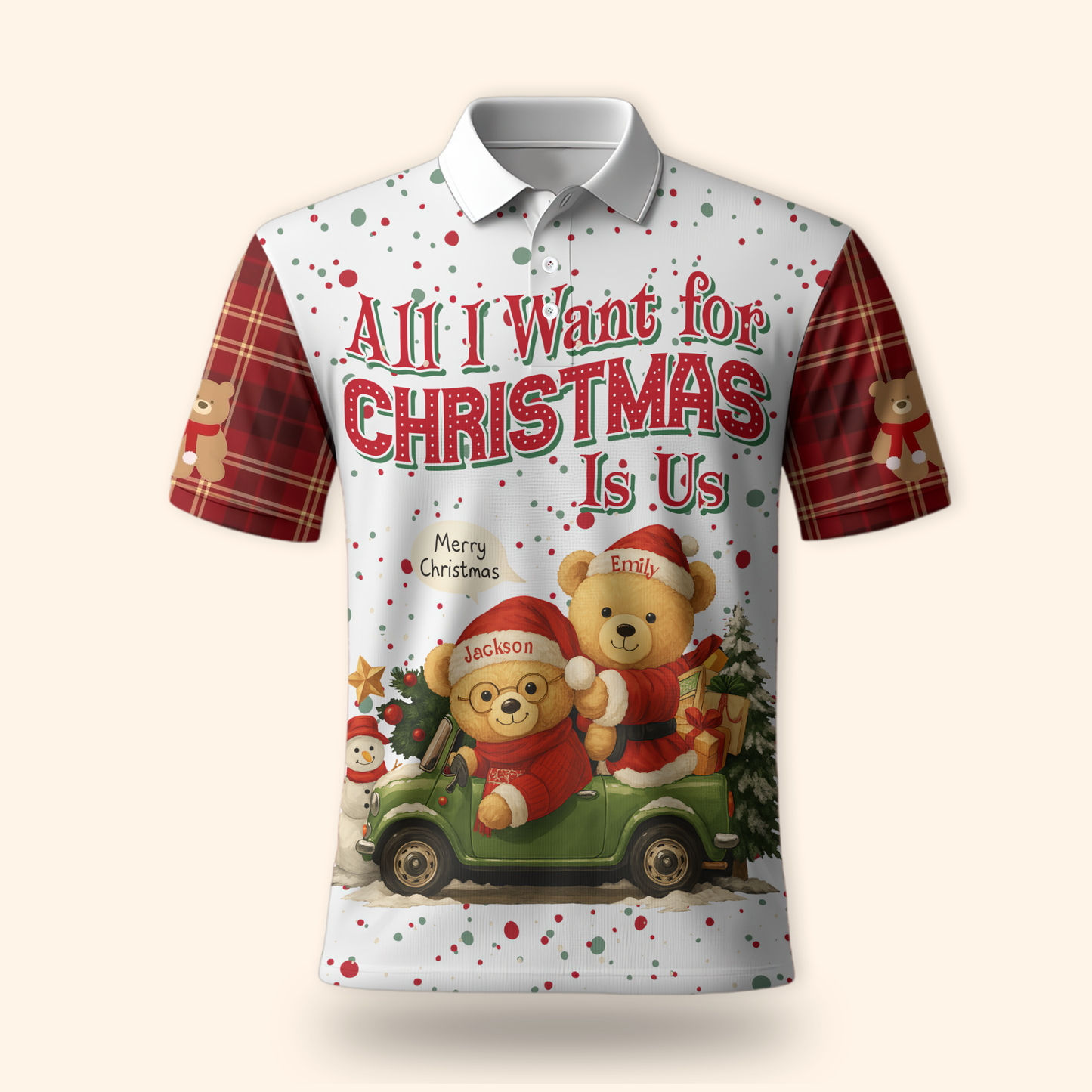 Personalized Teddy Bear Christmas Hoodie – All I Want for Christmas Is Us, Custom Name Gift, Custom Choo