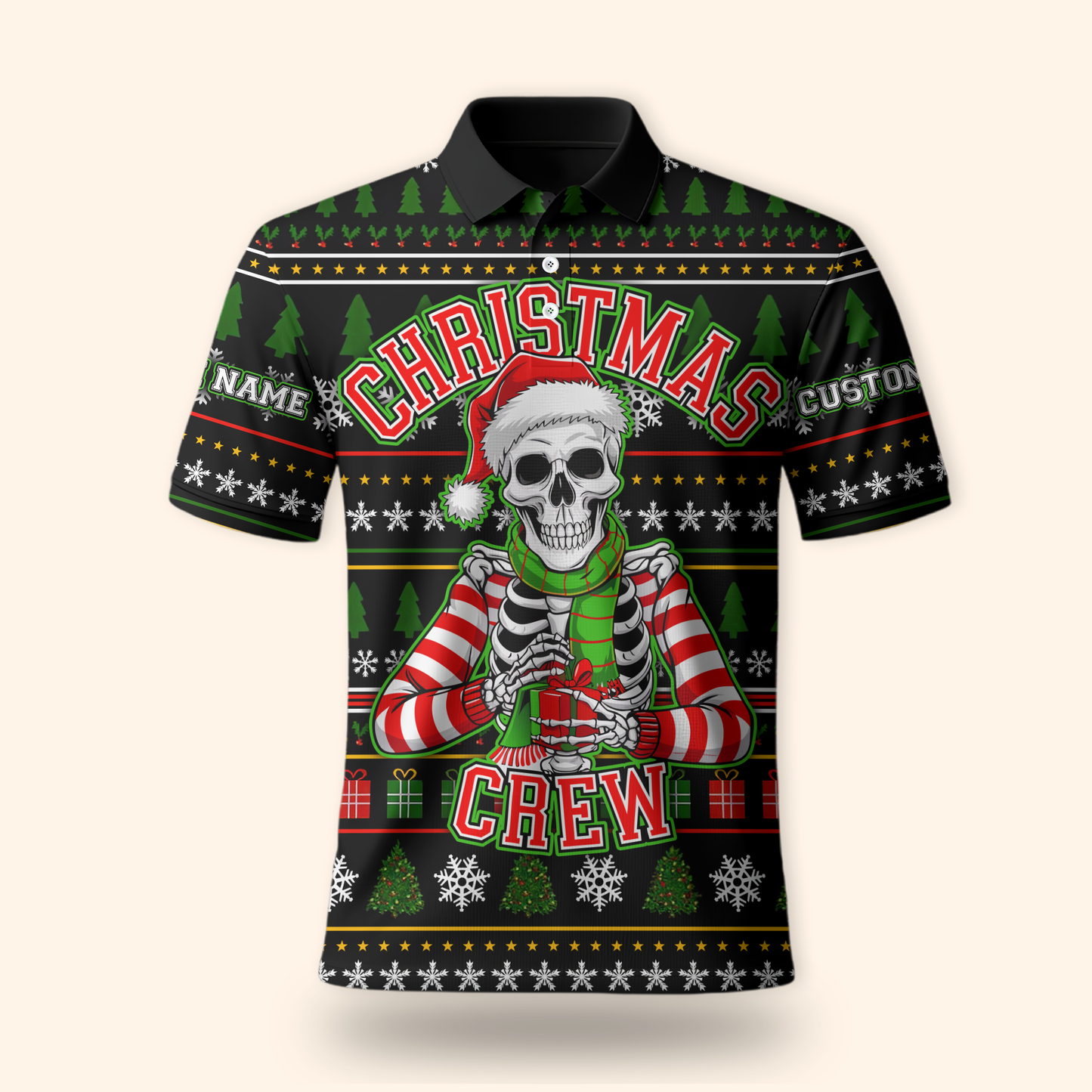 Funny Skeleton Christmas Hoodie – Custom Name Christmas Crew Zip Up