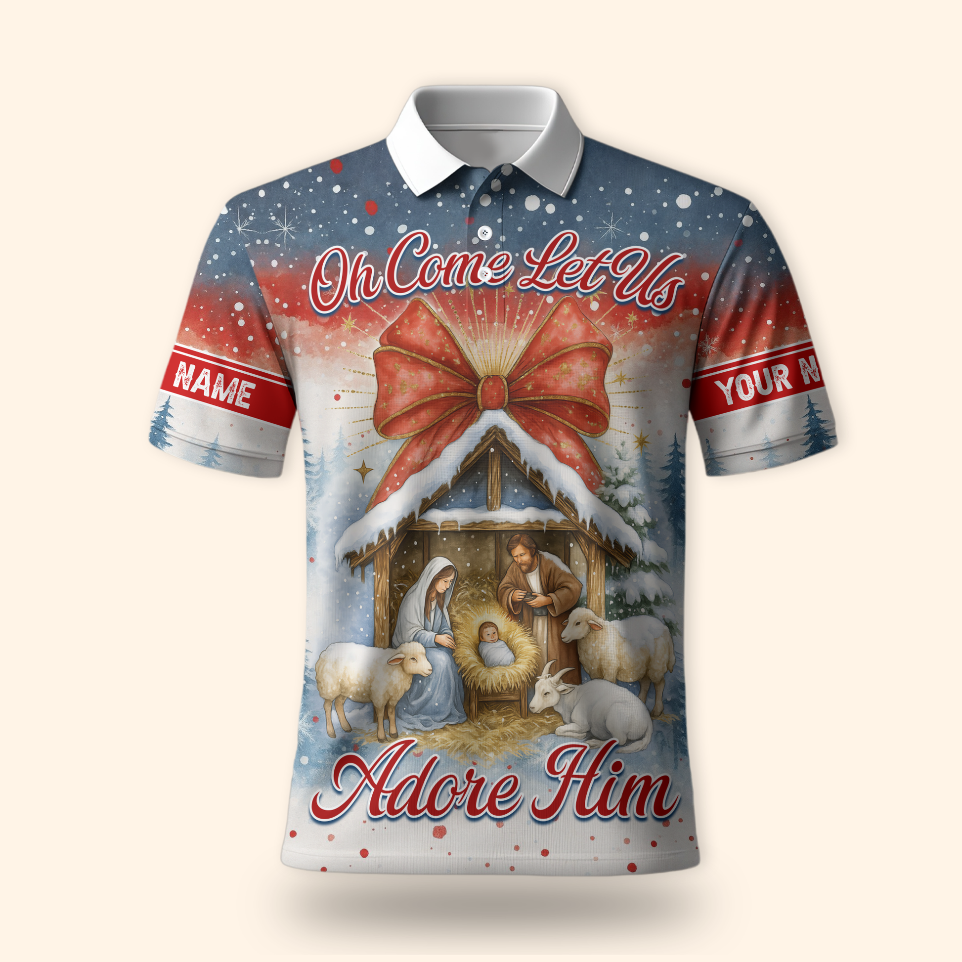 Christian Christmas Hoodie – Oh Come Let Us Adore Him Nativity Scene, Personalized Holiday Zip Up, Custom Choo