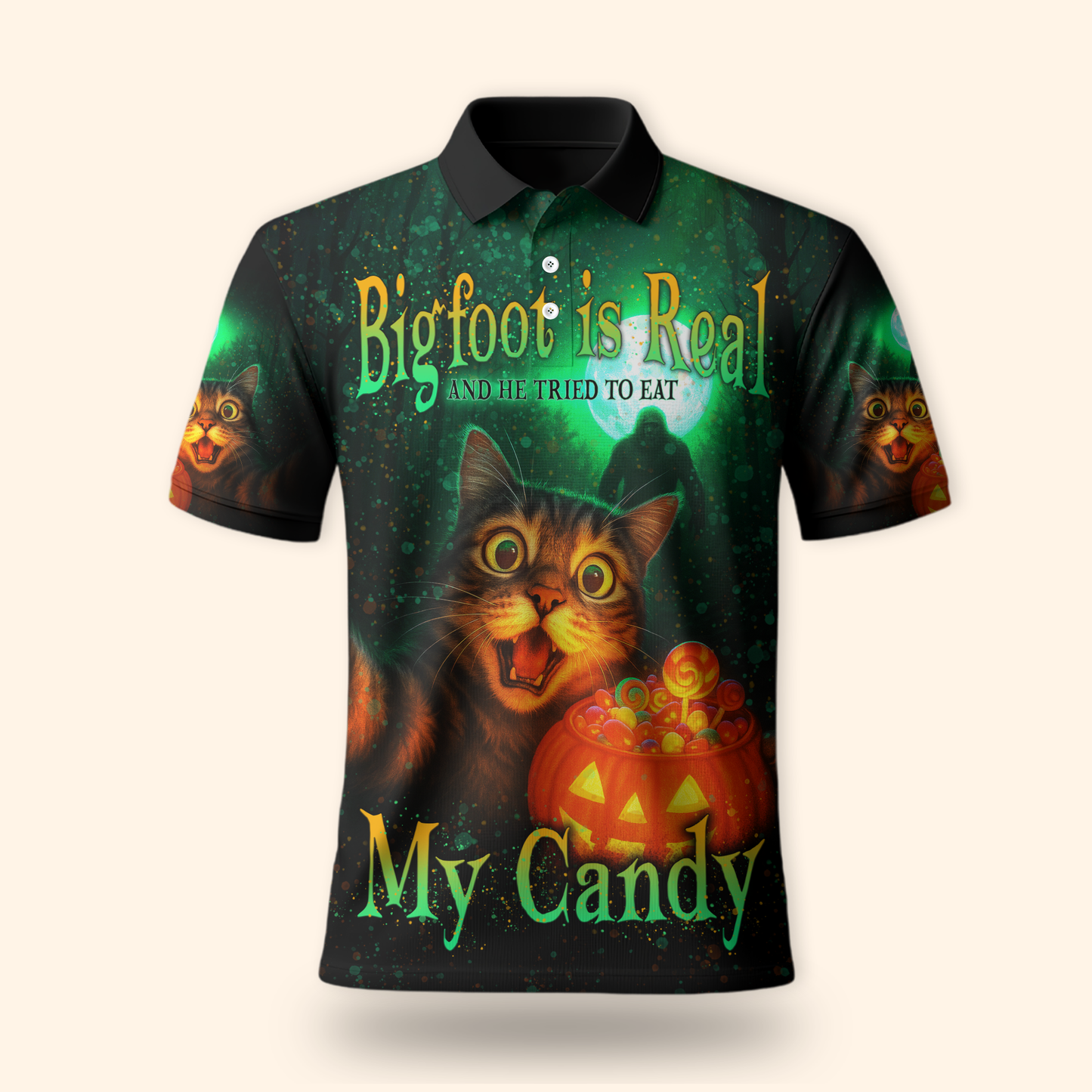 Funny Cat and Bigfoot "My Candy" Halloween shirt