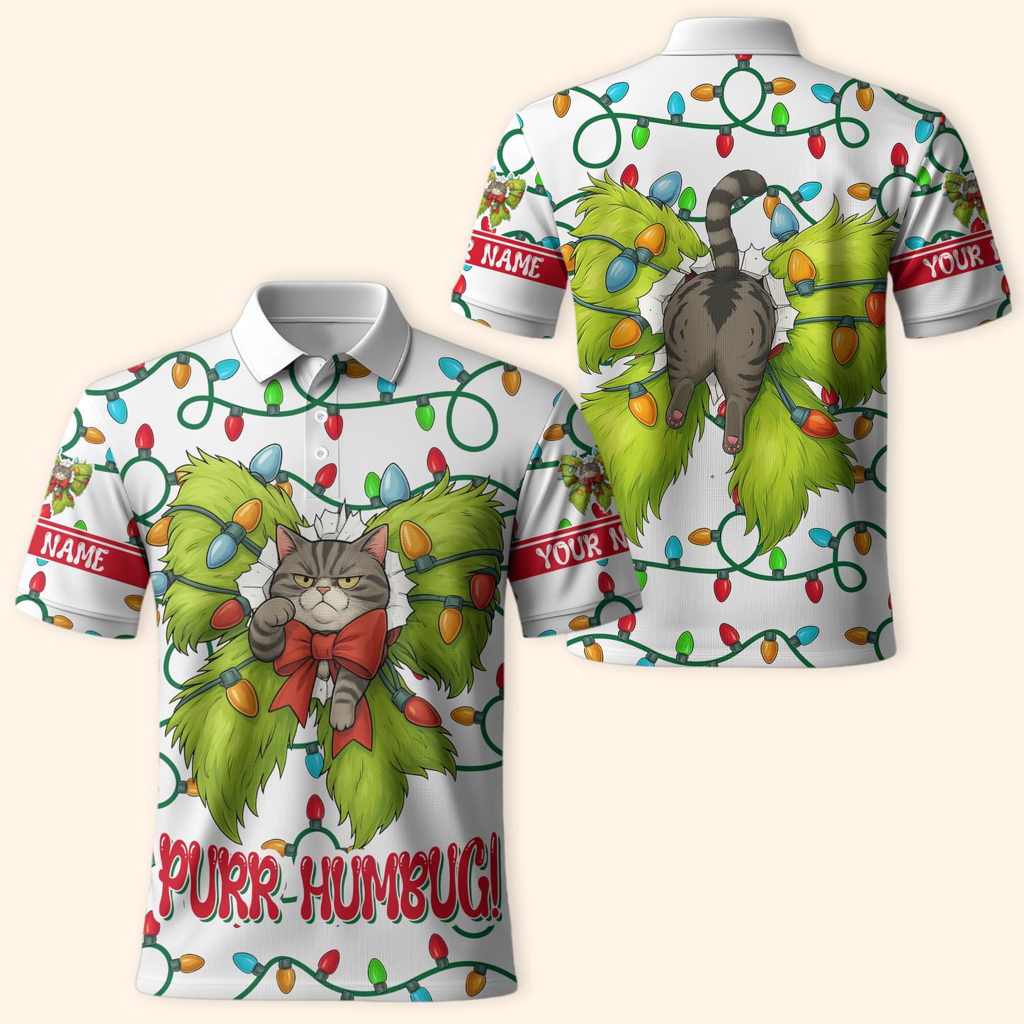 Funny Grinch Cat Christmas Hoodie – Purr Humbug Zip Up, Personalized Name Gift for Cat Lovers, Custom Choo