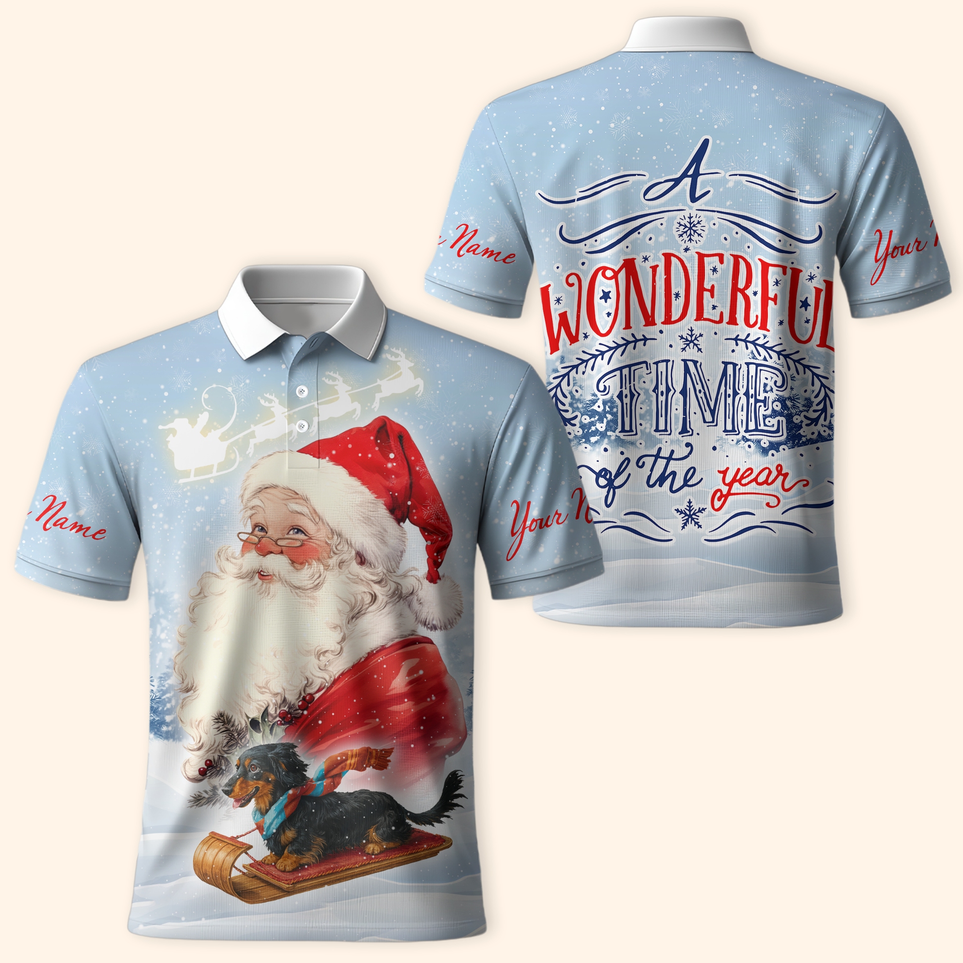 Personalized Santa Claus Christmas Hoodie – A Wonderful Time of the Year, Custom Name Zip Up, Custom Choo