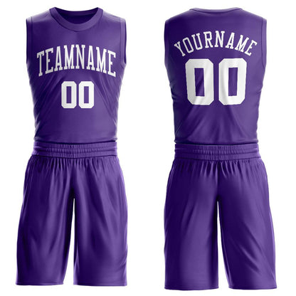 Custom Purple White Round Neck Basketball Uniform Jersey