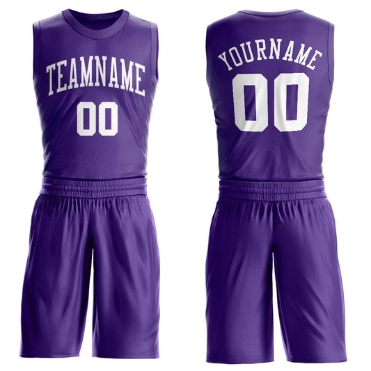 Custom Purple White Round Neck Basketball Uniform Jersey