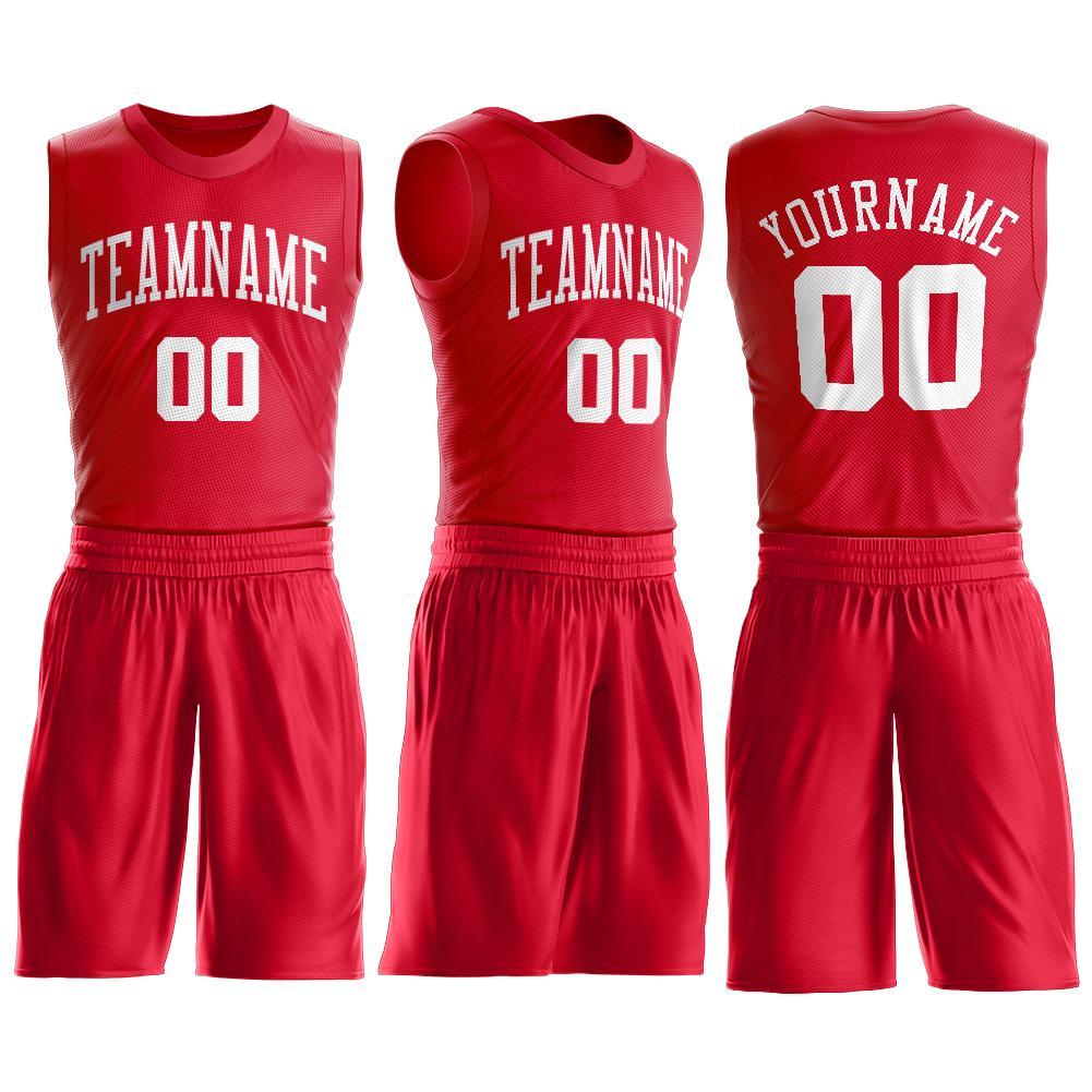 Custom Red White Round Neck Basketball Uniform Jersey