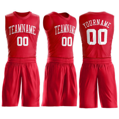Custom Red White Round Neck Basketball Uniform Jersey