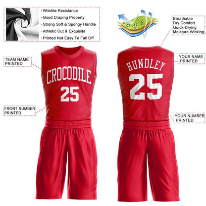 Custom Red White Round Neck Basketball Uniform Jersey