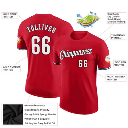 Custom Red White-Black Performance T-Shirt