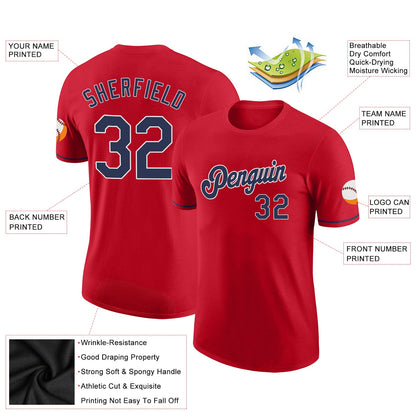 Custom Red Navy-White Performance T-Shirt