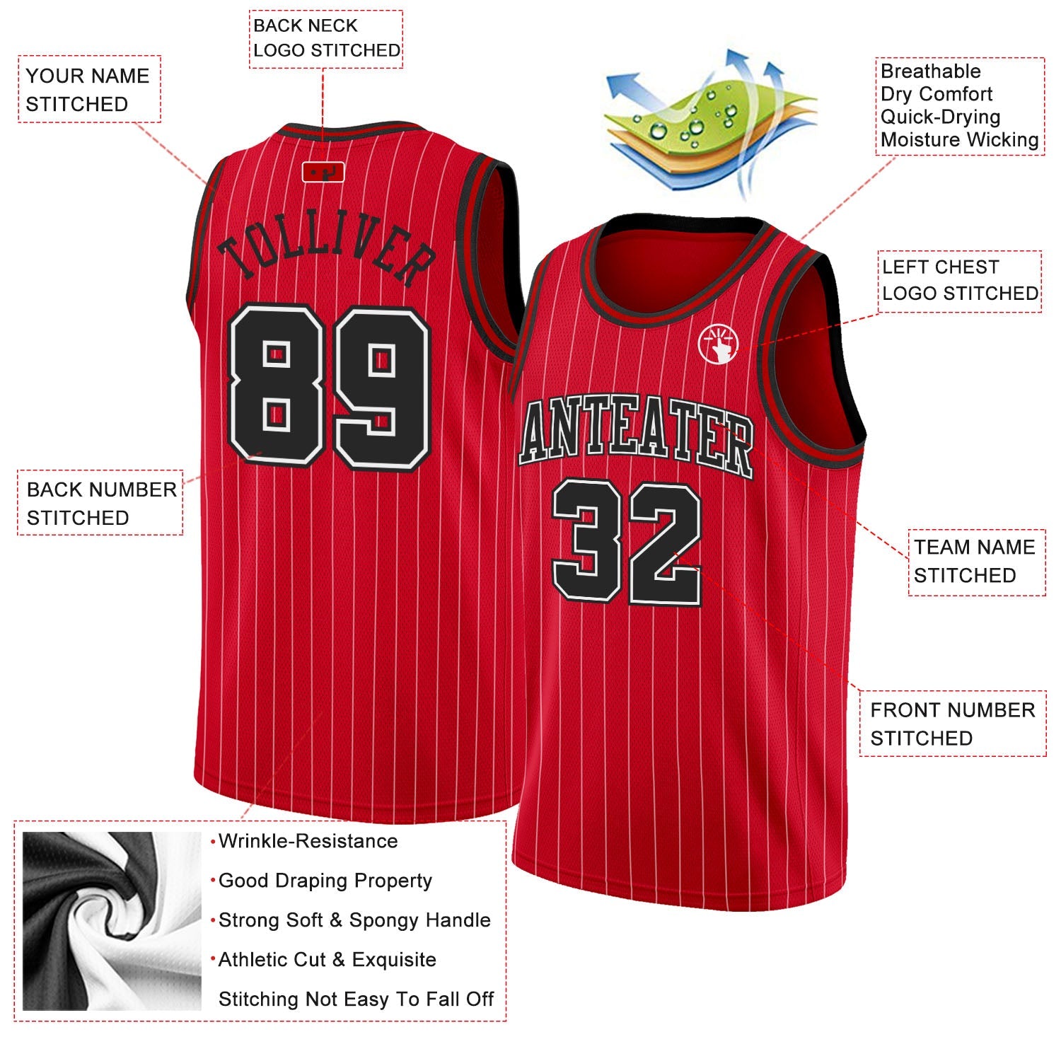 Custom Red White Pinstripe Black-White Authentic Basketball Jersey