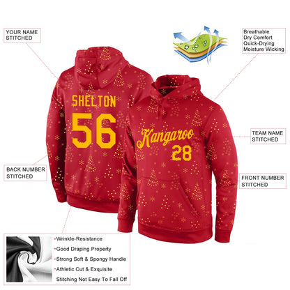 Custom Stitched Red Gold Christmas 3D Sports Pullover Sweatshirt Hoodie