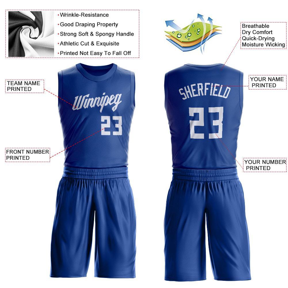 Custom Royal White Round Neck Basketball Uniform Jersey