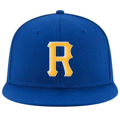 Custom Royal Gold-White Stitched Adjustable Snapback Hat