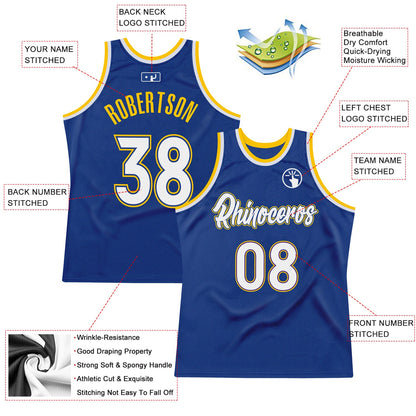 Custom Royal White-Gold Authentic Throwback Basketball Jersey