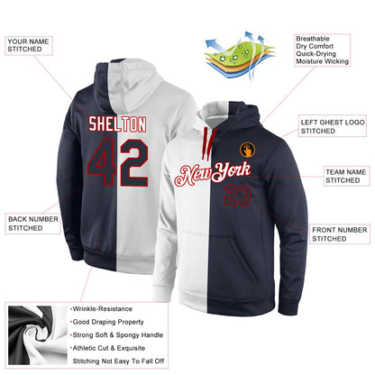 Custom Stitched White Navy-Red Split Fashion Sports Pullover Sweatshirt Hoodie